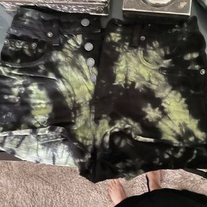 New black and green acid wash Carmar denim shorts